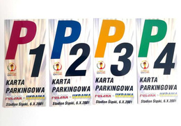 Parking Cards set of 4 tickets of Poland - Ukraine FIFA World Cup qualyfing match (6.10.2001, Chorzów)