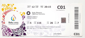 1st European Games Baku 2015 - Opening Ceremony official ticket (12.6.2015)