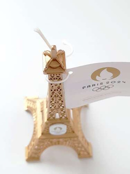 Miniature Eiffel Tower 3D Olympic and Paralympic Games Paris 2024, golden plated 15 cm (Official Licensed Product)