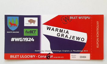 Warmia Grajewo football match ticket (price 6 PLN)