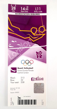 Summer Olympic Games London, beach voleyball official media ticket (28.7.2012; start time 14:30)