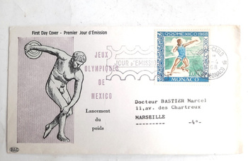 Summer Olympic Games Mexico 1968 FDC envelope (Monaco)