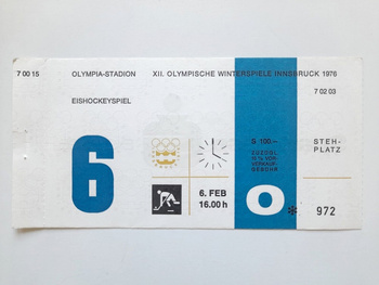 Ticket XII Winter Olympic Games Innsbruck 1976. Ice hockey match USSR - USA (6.2.1976, 16:00)