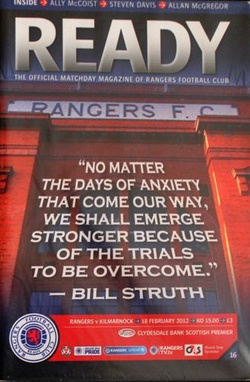 Rangers FC - Kilmarnock FC Scottish Premier League programme (18.02.2012)