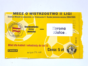 Szczakowianka Jaworzno - Korona Kielce, II league match ticket (30.10.2004)