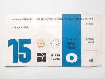 Ticket XII Winter Olympic Games Innsbruck 1976. Figure skating - champions gala (15.2.1976, 16:30)