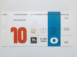 Ticket XII Winter Olympic Games Innsbruck 1976. Ice hockey match USSR - West Germany (10.2.1976, 19:00)