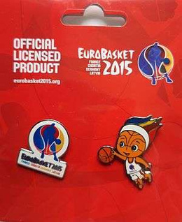 Set of 2 Eurobasket badges France Croatia Germany Latvia 2015 (Official Licensed Product)