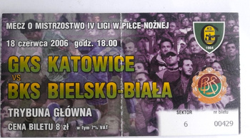 GKS Katowice - BKS Bielsko-Biala, IV league match ticket (18.6.2006)