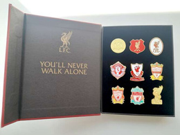 Liverpool FC crests badge set of 9 pins in box (official licensed product)