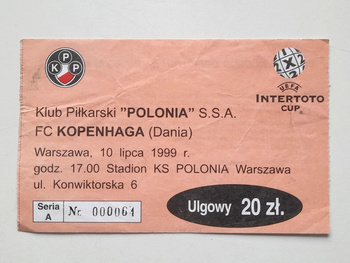 Polonia Warsaw - FC Copenhagen (10.7.1999), UEFA Intertoto Cup match ticket