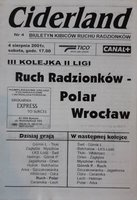 Ruch Radzionków - Polar Wrocław II league official programm (04.08.2001)