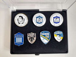 Pafos FC crest history set of 7 badges in etui (official product - limited edition)