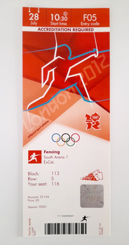 Summer Olympic Games London, fencing official media ticket (28.7.2012; start time 10:30)