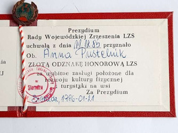 LZS Sieradz Honours Badges - golden, silver, bronze (with cards)
