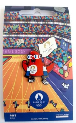 Summer Olympic Games Paris 2024 Phrygian mascot fan with scarf badge (official licensed product, signature)