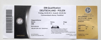 Germany - Poland, UEFA Euro 2016 qualyfing match official ticket (4.9.2015)