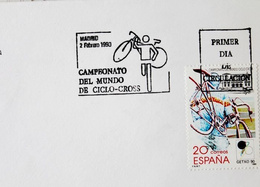 Envelope and postage stamp of UCI Cyclo-cross World Championships 1990 (Madrid) with official stamp FDC