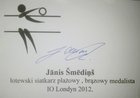 Paper with original autograph Janis Smedins beach volley player (2012 London Olympic Games medalist)