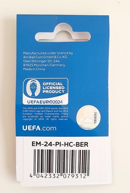 Pin of the host city Berlin with 2D trophy miniature UEFA Euro 2024 Germany - badge (Official Licensed Product)