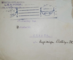 Envelope with stamp of cycling section LKS Pogon Lwow (1927)