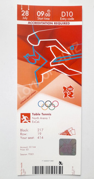 Summer Olympic Games London, table tennis official media ticket (28.7.2012)
