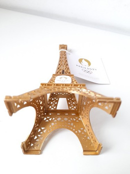 Miniature Eiffel Tower 3D Olympic and Paralympic Games Paris 2024, golden plated 15 cm (Official Licensed Product)