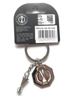 UEFA Europa League metal round logo keyring with trophy miniature (official licensed product)