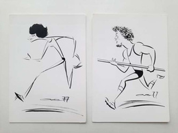 Postcards Irena Szewinska, Wladyslaw Kozakiewicz athletics in caricatures