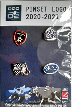 Set of 4 Ligue Nationale Rugby Pro D2 2020-2021 badges (official product)