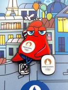 Summer Olympic Games Paris 2024 Phrygian mascot with official logo badge (official licensed product, signature)