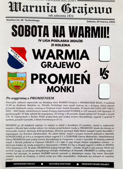 Warmia Grajewo - Promien Monki, IV League of Podlasie match programme (29.3.2025)