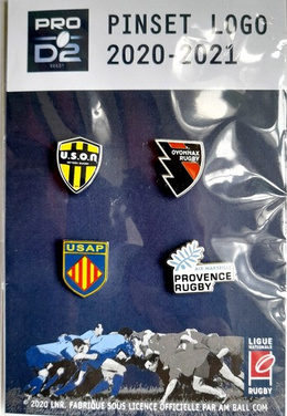 Set of 16 Ligue Nationale Rugby Pro D2 2020-2021 badges (official product)