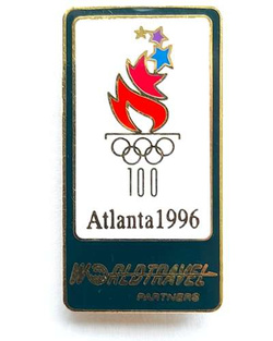 1996 Atlanta Olympic Games World Travel sponsor partner badge (enamel, signature)