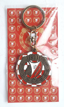 RTS Widzew Łódź large crest on a white and red checkerboard fans keyring