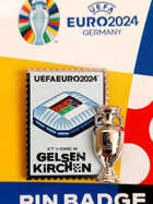 Pin of the host city Gelsenkirchen with 2D trophy miniature UEFA Euro 2024 Germany - badge (Official Licensed Product)
