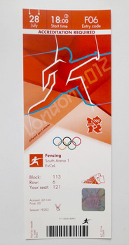 Summer Olympic Games London, fencing official media ticket (28.7.2012)