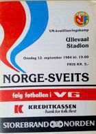 Norway - Switzerland World Cup 1986 qualification match programme (12.09.1984)