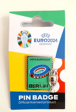 Pin of the host city Berlin with 2D trophy miniature UEFA Euro 2024 Germany - badge (Official Licensed Product)