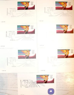Postcards of Olympic Torch Relay of Olympic Games Los Angeles 1984 with FDC stamps (7 items)