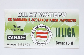 Szczakowianka Jaworzno - Blekitini Stargard Szczecinski, II league match ticket (8.11.2003)