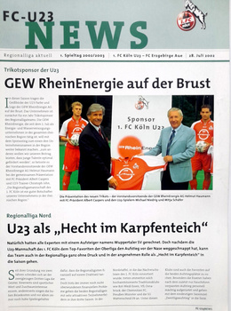 1. FC Koeln U23 - FC Erzgebirge Aue, Regionalliga (28.7.2002) official match programme