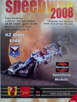 Speedway match KŻ Orzeł Łódź - Speedway Miskolc, II league (28.9.2008) programme
