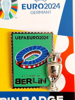 Pin of the host city Berlin with 2D trophy miniature UEFA Euro 2024 Germany - badge (Official Licensed Product)