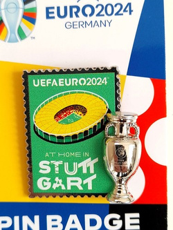 Pin of the host city Stuttgart with 2D trophy miniature UEFA Euro 2024 Germany - badge (Official Licensed Product)