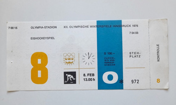 Ticket XII Winter Olympic Games Innsbruck 1976. Ice hockey match USSR - Poland (8.2.1976, 13:00)