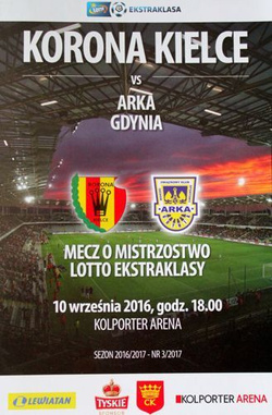 Korona Kielce - Arka Gdynia Ekstraklasa match programme (10.09.2016)