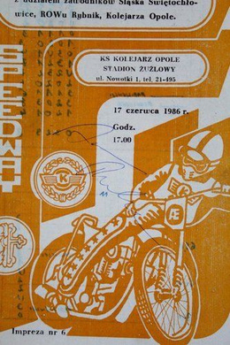 Set of 12 programmes KS Kolejarz Opole speedway club league matches and other events (1986) + autographs