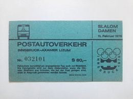 Ticket XII Winter Olympic Games Innsbruck 1976. Alpine skiing - womens slalom, transport to the event (11.2.1976)