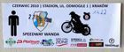Speedway Wanda Cracow - Lubelski Węgiel KMŻ Lublin speedway II League ticket (27.06.2010)